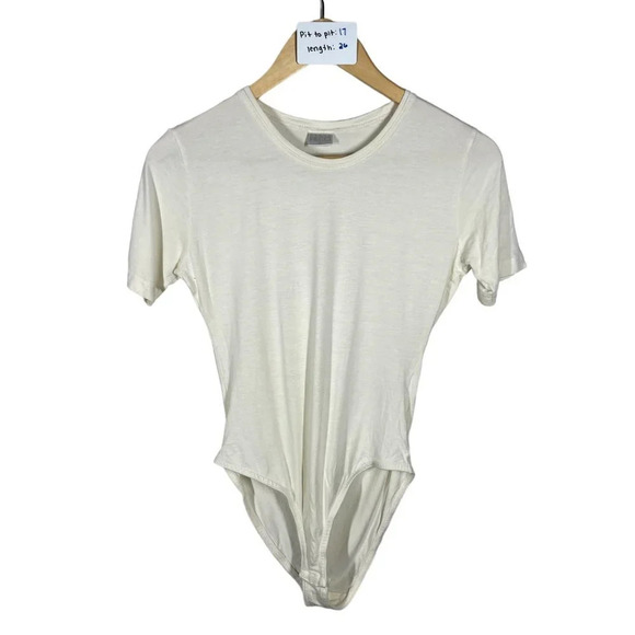 Marco Pecci Cream Bodysuit Short Sleeve Crew Neck Womens Size L Soft Lightweight - Picture 1 of 5